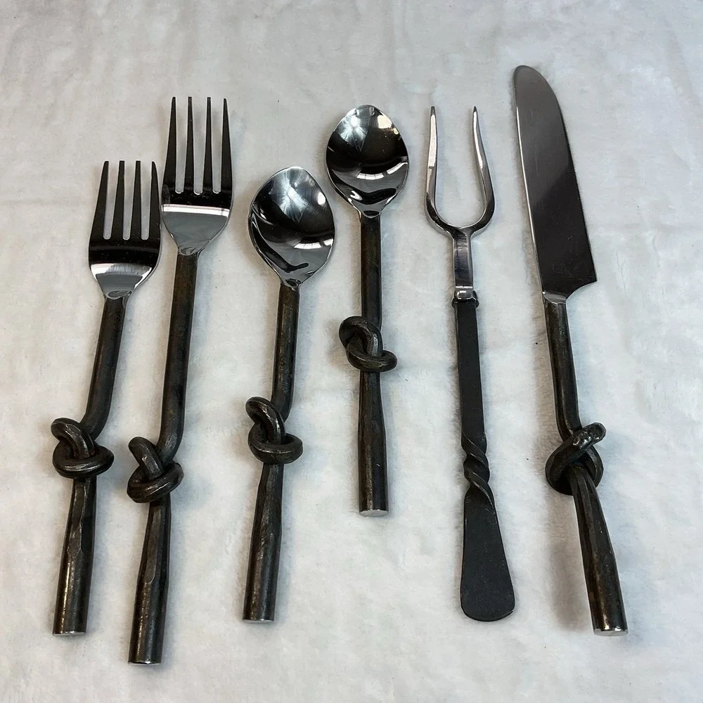Gourmet Settings GS Twist 6 Pc Serving Utensil Set Stainless Wrought Iron